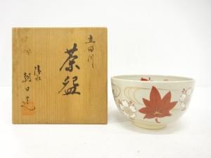 清水焼　朝日造　金彩色絵　竜田川　茶碗